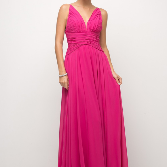 Cinderella's Closet Dresses & Skirts - Fuchsia V-Neckline Evening Long Dress Cinderella's Closet Dresses & Skirts - Fuchsia V-Neckline Evening Long Dress
